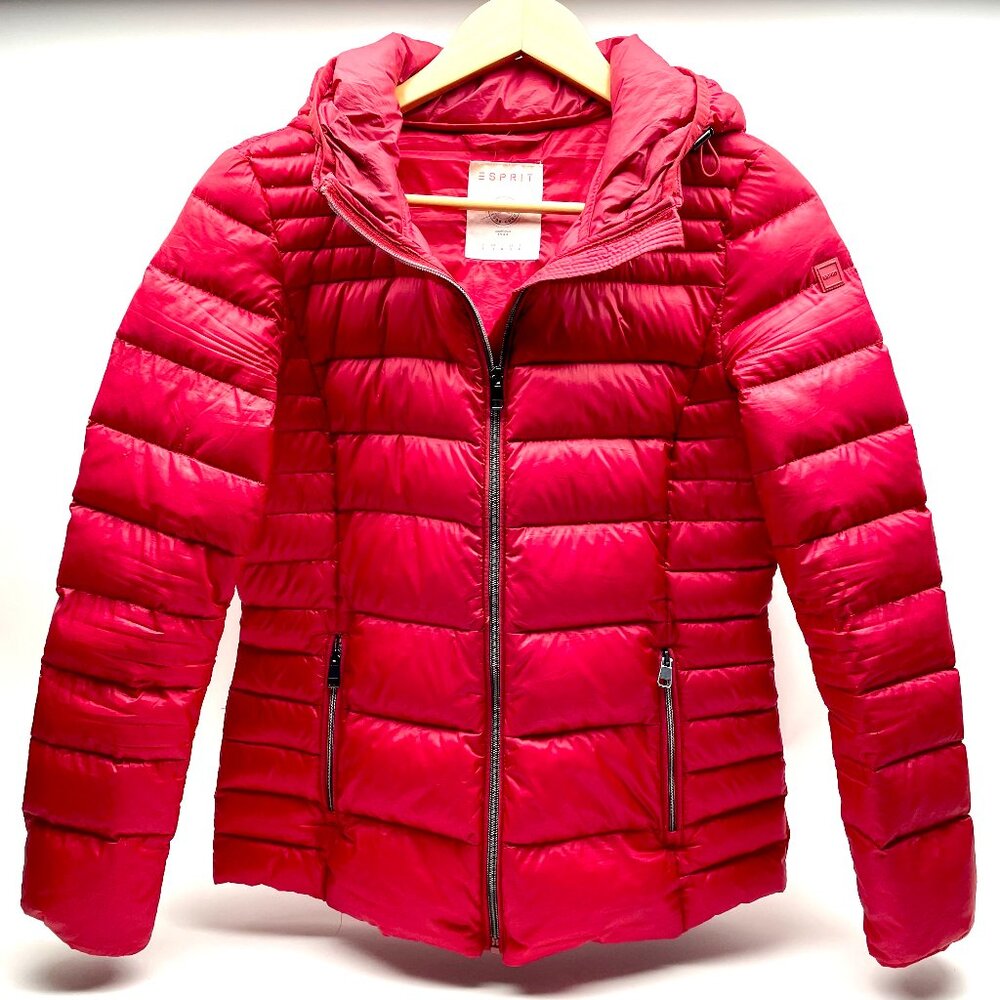 Esprit sport jacket  quilted red nylon small  hooded zipper small